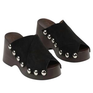 Ganni Retro Peep Toe Black Suede Clog